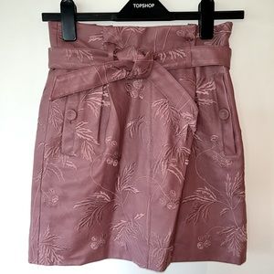 Topshop dusty pink, faux leather, mini skirt embroidered, size 2, EUC